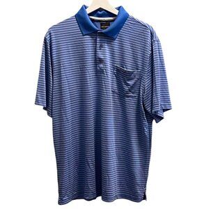 Greg Norman For Tasso Elba Mens Blue White Striped Polo Short Sleeve Shirt Large